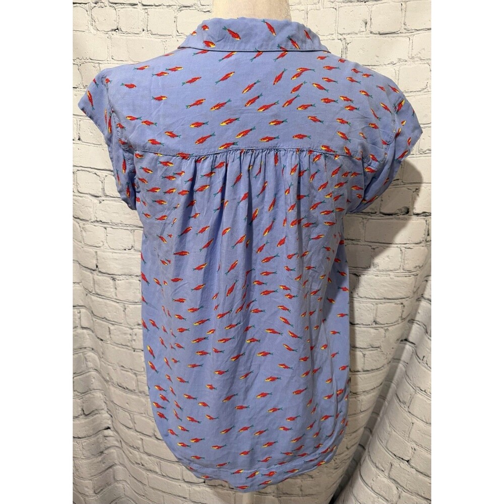 Anthropologie 52 Conversations Blue Button Up Blouse Fish Novelty Print XS - Picture 6 of 10